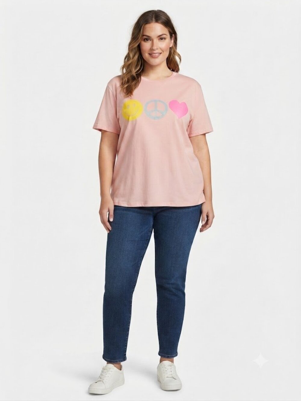 Graphic T-Shirt Pink Smiley Face Peace Sign Heart XL